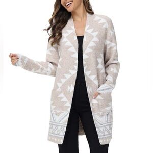 Frye ‘The Cozy’ Aztec Long Seeve Cardigan Sweater in Beige/Cream Size S